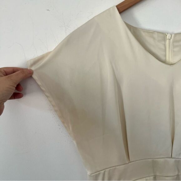 Dazy Cream Satin Dolman Cap Sleeve Pockets Vintage Inspired Midi Dress - Picture 12 of 16